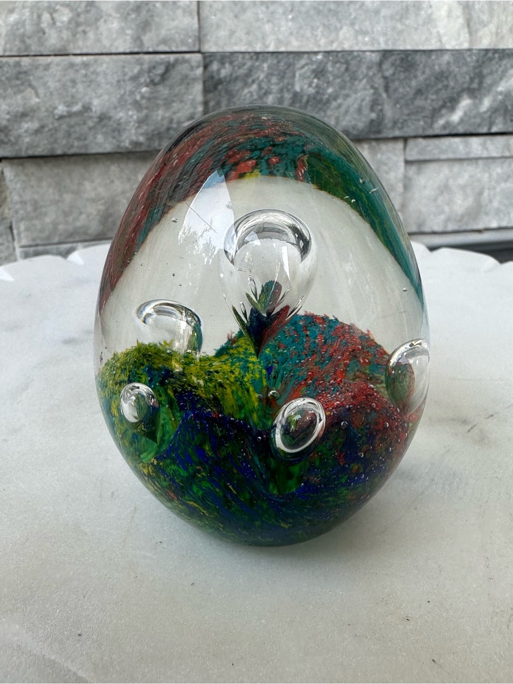 Art Glass Egg Shape Paperweight Murano Style